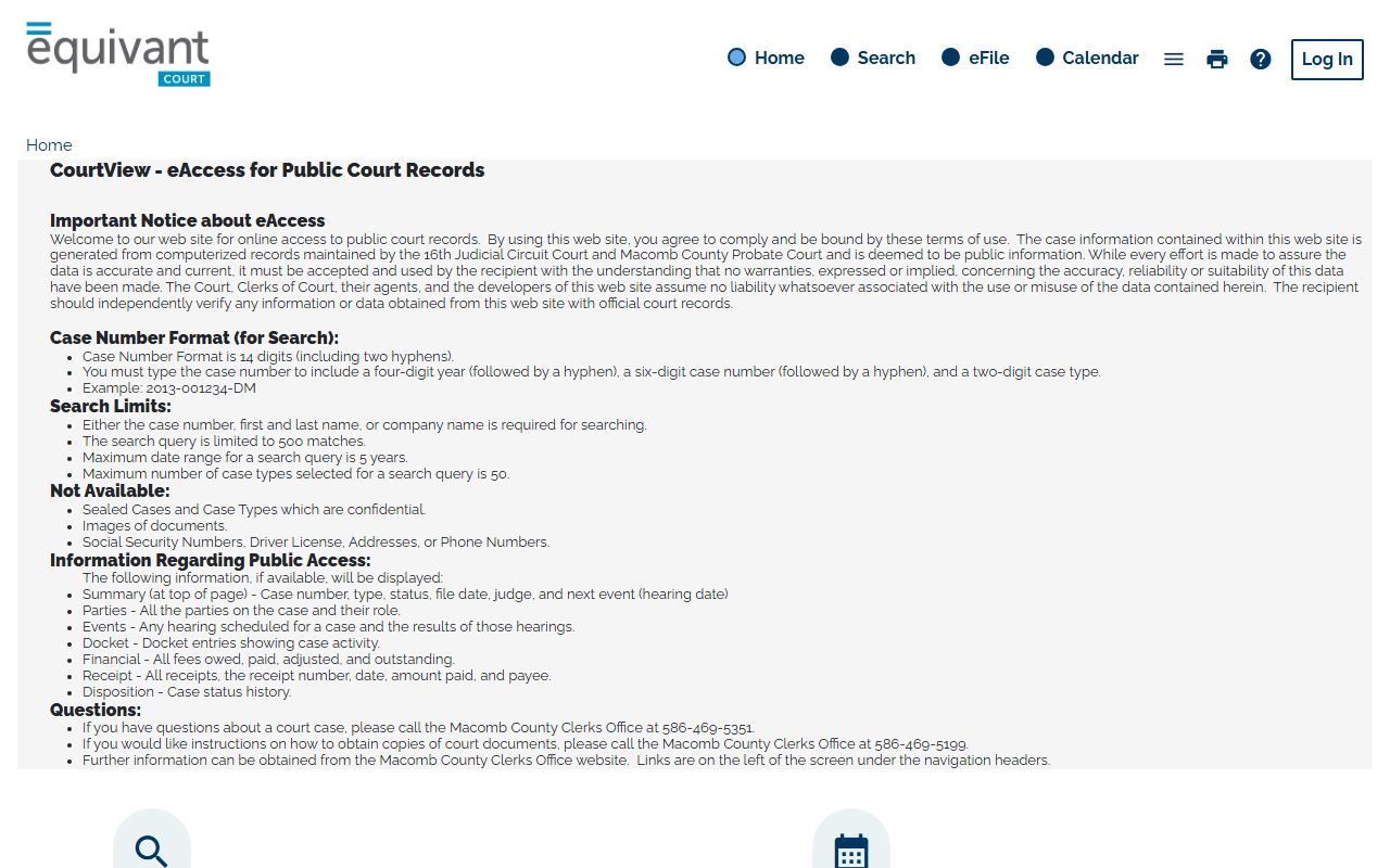 Macomb County court records CourtView case search portal